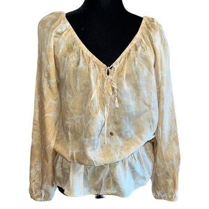 Michael Michael Kors Silk Light Yellow/White Off Shoulder Long Sleeve Blouse Top